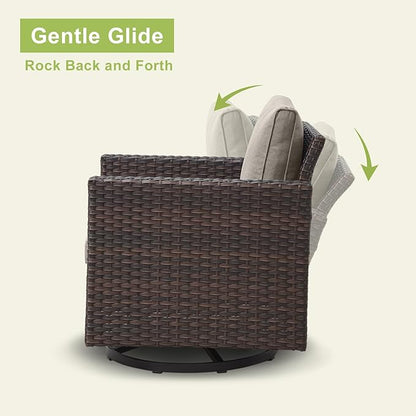 Rilyson Outdoor Patio Swivel Rocker Chairs - Wicker Patio Swivel Rocking Chairs Set of 2 with Waterproof Wicker,Comfortable Cushions and Sturdy Metal Frame for Outside Porch Deck Backyard(Brown/Grey)