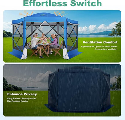 COBIZI 12x12 pop up Gazebo on Clearance Screen Tent for Camping, Scalable Design Outdoor Canopy Tent with Extension Support Poles & sidewalls,with Portable Carrying Bag and Ground Stakes, Blue