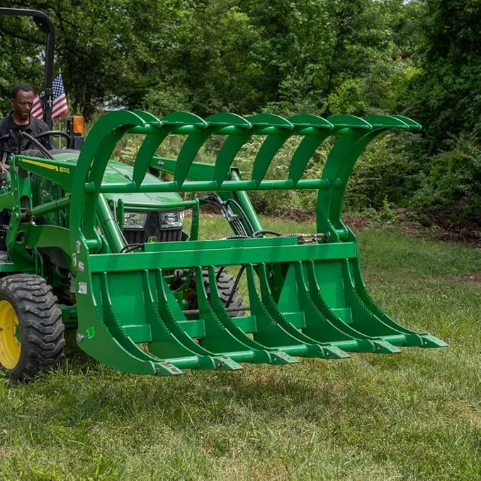Titan Attachments 72" HD Root Grapple Rake Attachment, Fits John Deere Hook & Pin Tractors, Twin 3,000 PSI Cylinders, Clears Rocks, Logs, Brush, & Debris, Tractor Accessories & Attachments