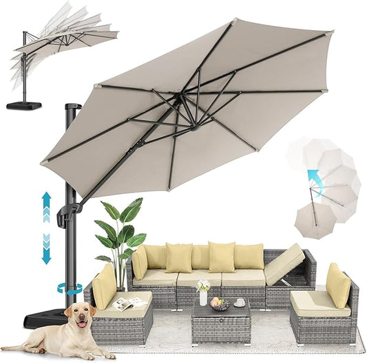 HOTIME10ft Patio Umbrella Cantilever Umbrella - Upgrade and Intensify - with 360 Rotation and 5 Angles Adjustment - Aluminum Offset Pool Umbrella Square Outdoor Umbrellas for Patio Garden Deck