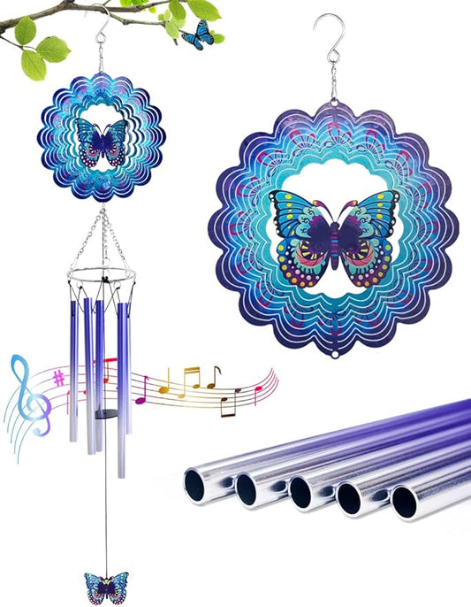Wind Chimes for Outside with Butterfly Wind Spinner, Unique Christmas Birthday Gifts for Women Mom Friends Sisters Teacher, Windchimes Outdoor Decor Patio Garden Yard Butterflies Decorations