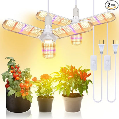 xingruyu 2 Pack 150W LED Grow Light Bulb Foldable Sunlike Full Spectrum Grow Light for Indoor Plants, 414 LEDs Sunlike Plant Light with Power Cord, E27 Plant Lamp for Flowers,Greenhouse Hydroponic