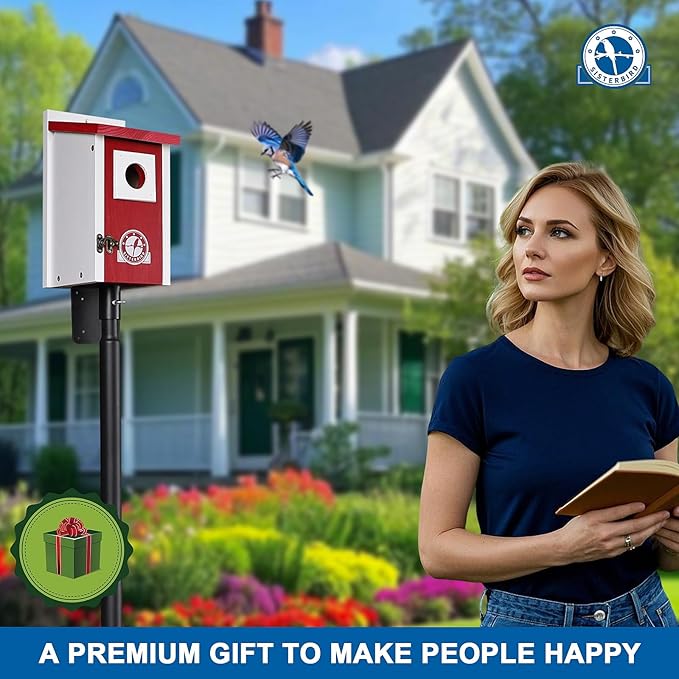 Bird Houses for Outside, Claret-Red Bird House, Bluebird Houses for Outside, Garden Decoration Birdhouses for Outdoors, Bluebird Finch Swallow Wren Chickadee
