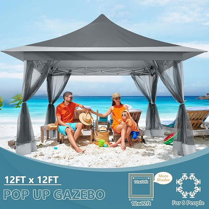 COBIZI 12x12 Pop Up Gazebo On Clearance Canopy Tent Easy Up Outdoor Gazebo Waterproof Upgrade with Mosquito Nettings and Carry Bag for Patio Garden Lawn