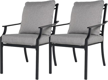 Grand patio Dining Chairs Set of 2，Outdoor Fixed Patio Dining Chairs Set of 2，Fixed Dining Chair，Outdoor Dining Chairs with Grey Cushions, Patio Chairs for Outside, Garden Lawn Porch, Backyard