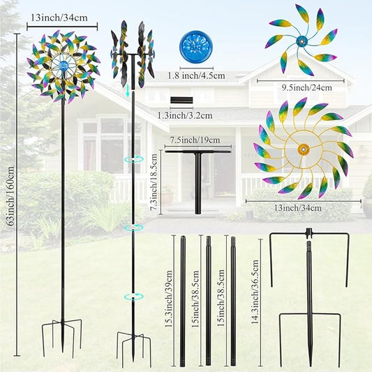 DREAMSOUL 360° Wind Spinners Outdoor with Metal Stake, Kinetic Two-Way Wind Spinners for Yard and Garden Decor (63 * 13 Inches)