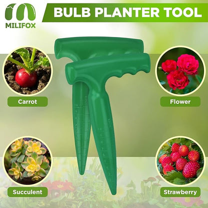 2pcs Seed Planter Tool, 6.9" Dibber Garden Tool, Plastic Seed Dibbler for Planting, Bulb Digger Garden Planter with Handle for Sowing Seeds, Planting, Bulbs, Digging (Green)