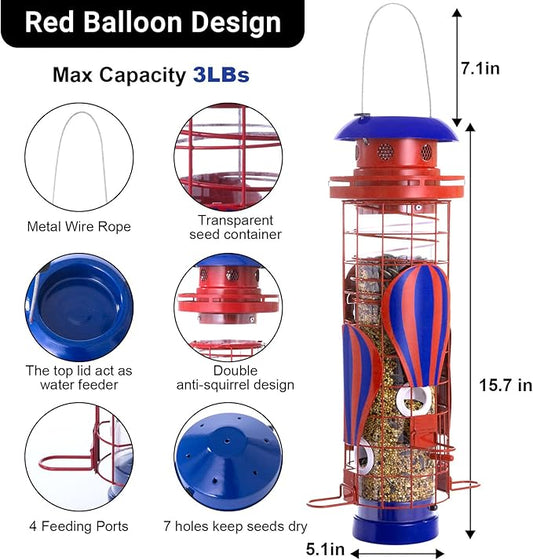 Solar Bird Feeder for Outdoors Hanging, Squirrel Proof Bird Feeder, Metal Waterproof Wild Bird Feeders,Cardinals Feeders, Gifts for Bird Lovers, Garden Decoration