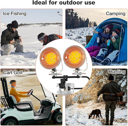 ThermoMate Propane Tank Top Heater 30000 BTU With Tip-over Protection, Portable Dual Burners With Adjustable Heat Settings for Camping, Garage, Ice Fishing, Golf Cart