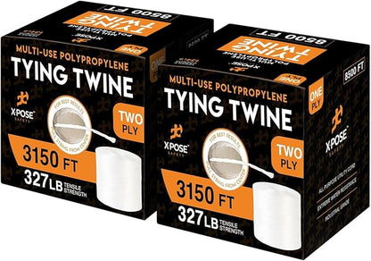 Polypropylene Tying Twine - 2 Ply White Plastic Poly String 4200' Roll - Soft On Hands - Heavy Duty Outdoor & Indoor Tie Line - Baling, Shipping & Bundling Twine, Packaging Rope 2 Pack