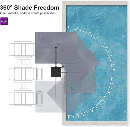 PURPLE LEAF 9' X 11.5' Rectangle Patio Umbrella with Base Outdoor Large Aluminum Cantilever Umbrella with 3 Years Fade Resistance Recycled Fabric and 360-degree Rotation for Garden Deck Pool, Mist Grey