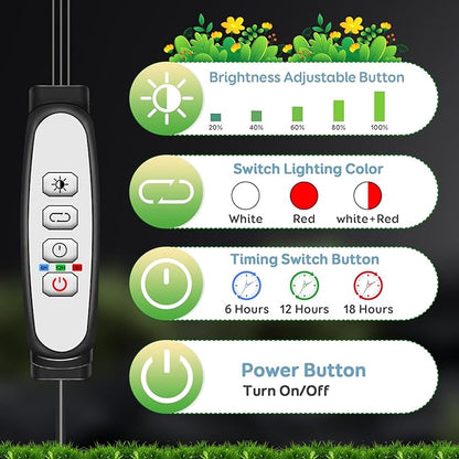 2 Heads Grow Lights for Seed Starting, Full Spectrum Grow Lights for Indoor Plants with 6/12/18H Timer, V-Shaped Design Light, 5 Dimmable Levels, Clip-on Desk for Indoor Plant Growing (2 pack)