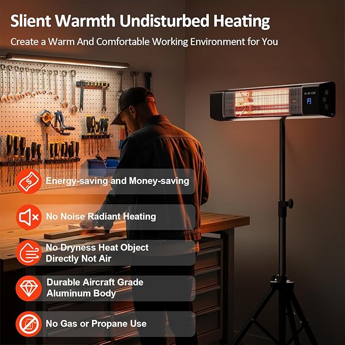 Outdoor Heaters for Patio, Patio Heater with Remote,3 Heat Level&24H Timer, IP65, Overheat Protection, Wall Mount/Tripod, Infrared Electric Patio Heaters for Outdoor Use, Garage, Porch, Indoor