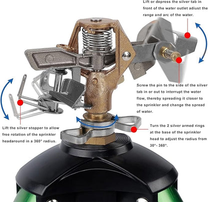 Biswing Impact Sprinkler Head on Tripod Base, Heavy Duty Lawn Sprinklers, 360 Degree Large Area Irrigation, Brass Sprinkler Nozzle & Solid Alloy Metal Extension Legs Flip Locks, 2 Pack
