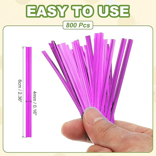 PATIKIL Bag Twist Ties 2 Inch, 800 Pcs Metallic Bread Ties for Treat Plastic Bags Gift Wrapping Candy Coffee Bag Plant Party Cake Favor, Purple