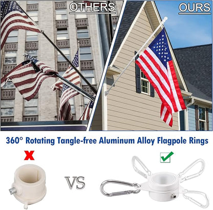 1" White Flag Pole Rings, 2 Pcs Anti Wrap Aluminum Alloy Flag Pole Clips Swivels, 360° Rotating Flagpole Flag Mounting Rings, Spinning Flag Pole Kit for 0.75-1.02" Diameter (1 Inch, White)