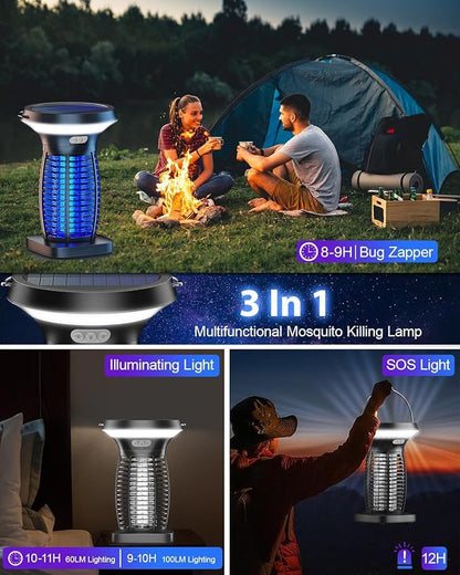 Solar Bug Zapper Outdoor Waterproof, Portable Pest Control Electric Mosquito Zapper Killer with Panel Sensor, Rechargeable Insect Trap Fly Zapper for Home, Patio, Backyard, Camping
