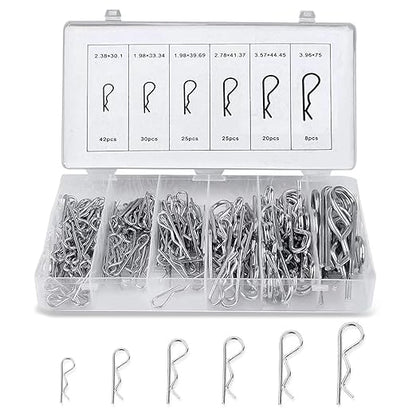 Boatsea Cotter Pin Assortment Kit, 150PCS 6 Sizes Hair Pin R Clips Assortment Kit, Zinc Plated Spring Steel Hairpin R Clips, Retaining Hair Pin for use on Hitch Pin Lock System