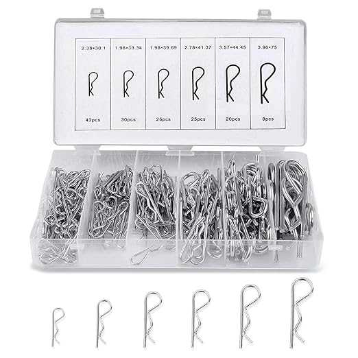 Boatsea Cotter Pin Assortment Kit, 150PCS 6 Sizes Hair Pin R Clips Assortment Kit, Zinc Plated Spring Steel Hairpin R Clips, Retaining Hair Pin for use on Hitch Pin Lock System