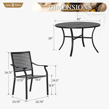 Sophia & William Round Patio Table and Chairs Set, Outdoor Dining Set for 4, 5 Piece Metal Patio Furniture, 42" Black Table(Beehive)