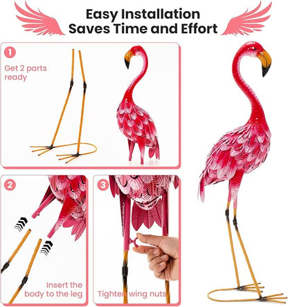 Giantex Flamingo Garden Statues Set of 2, Standing Metal Flamingo Sculptures Bird Ornament Yard Decorations for Lawn Backyard Porch Patio Outdoor Decor, with 4 U-Shaped Stakes (Flamingo)