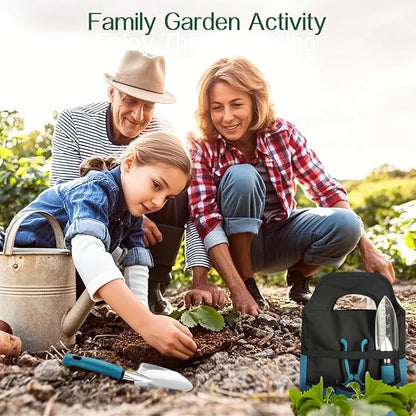 Housolution Gardening Tools Set, 8PCS Heavy Duty Garden Tools with Non-Slip Rubber Grip with Large Garden Bag for Aluminum Alloy Hand Tools for Gardening,Gardening Gifts for Women and Men, Blue+Black