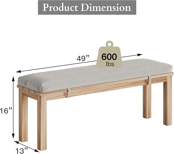 Outdoor Patio Bench, Metal Aluminum Outdoor Bench with Waterproof Cushions, Furniture Seating for Porch, Balcony, Deck, Backyard, Light Wood Color