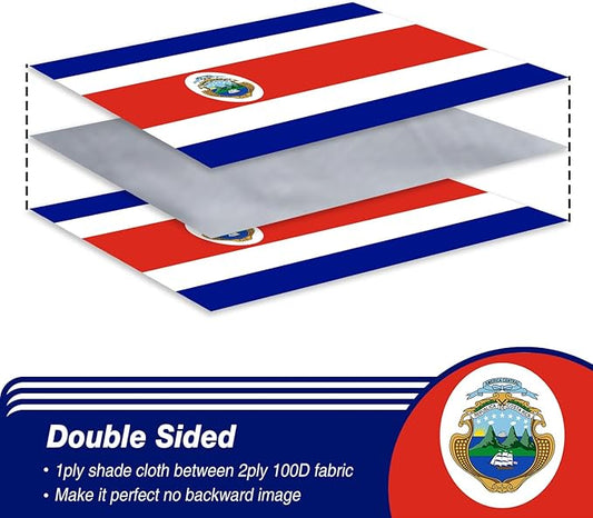 Costa Rica Flag 3x5 ft Outdoor, Double Sided 3 Ply Heavy Duty Costa Rican National Country Flag, 100% Quality Polyester Costa Rica Banner with Brass Grommets 4 Rows Stitches