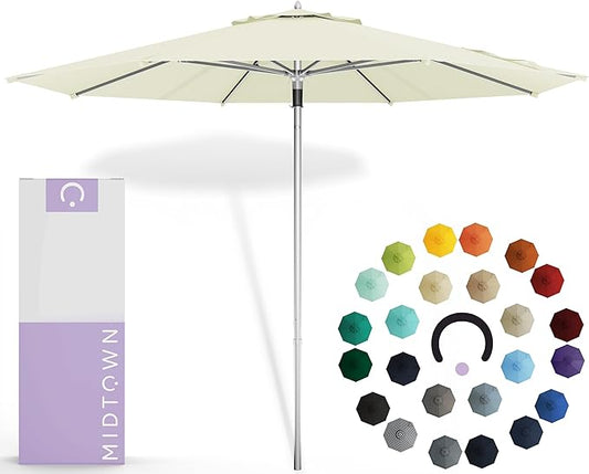 Midtown Umbrellas Push Pop Sunbrella Umbrella 9 Feet Outdoor Umbrella in Canvas Natural Acrylic - Patio Umbrella, Backyard Umbrella, Garden Umbrella, Picnic Table Umbrella & Pool Umbrella - Black Pole