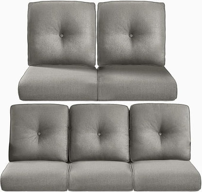 Pop 22x25/22x24 Outdoor Cushions for Patio 5 Piece Set - Set of 5 Water-Resistant Replacement Cushion for Wicker Dining Rocking Swivel Chairs Loveseat Couch Sectional Sofa - Grey/Button