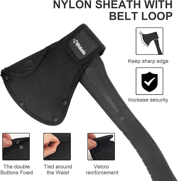 Camping Hatchet 2Pack, 14" Camping Axe Throwing Axe for Outdoor Wood Splitting and Kindling, Forged Carbon Steel Heat Treated, Fiberglass Shock Reduction Handle with Anti-Slip Grip