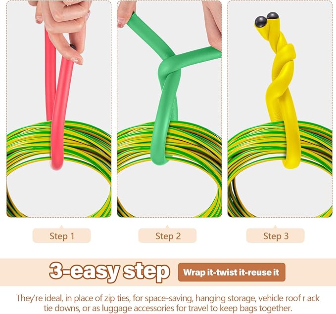 20 Pcs 17 Inch EVA Foam Twist Rubber Ties Reusable Bendable Cable Tie Straps Flexible Heavy Duty Twisty Ties for Organizing Cords Bundling (Red,Yellow,Green,Black)