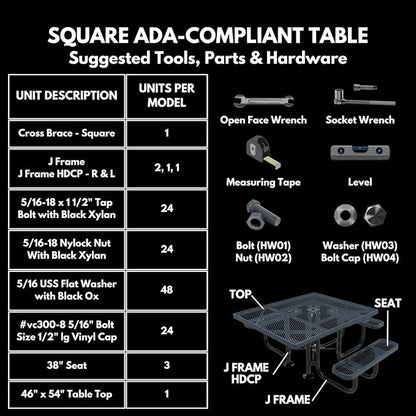 COATEDOUTDOORFURNITURE Heavy-Duty Portable ADA-Compliant Outdoor Picnic Table with Umbrella Hole, Punched Steel Patio Dining Furniture Made in America (46" Square Top, Burgundy)