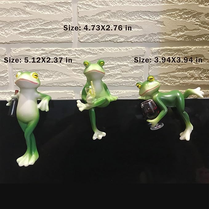 2 Pack Miniature Frog Figurines Decor Cute Resin Frog Statue Sculpture Garden Planter Pots Indoor Outdoor Patio Balcony Home Desk Lie and Stand