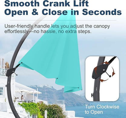 11FT Cantilever Umbrella with Base Large Curvy Outdoor Aluminum Offset Umbrella w/ 360° Rotation, UV Resistant Canopy for Patio, Garden, Backyard, Turquoise Blue