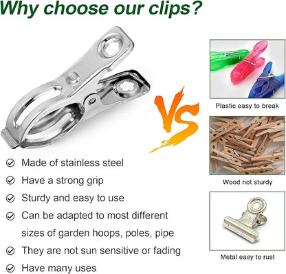 40 Pcs 2.3 Inch Row Cover Clips, Garden Clips for Netting, Greenhouse Clamps Made of Stainless Steel, Have a Strong Grip of Greenhouse Clips, For 1/2'', 3/4'', 1'' Garden Hoops