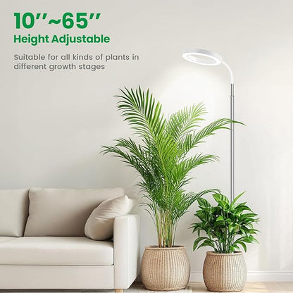 Garpsen Plant Light, 80 LEDs Full Spectrum Grow Lights for Indoor Plants with 360° Gooseneck, 6/12/16H Timer, 3 Colors Modes and 5 Dimmable Levels, 65'' Height Grow Lamp for Large Plants(White)