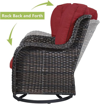 HUMMUH 7 Pieces Patio Furniture Set with Fire Pit Table Outdoor Conversation Set PE Wicker Patio Couch Swivel Glider Chairs Ottomans for Balcony Garden,Lawn,Deck