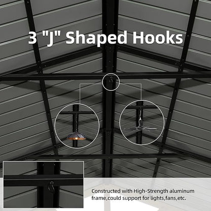 Domi 12’x14’ Hardtop Gazebo Outdoor Aluminum Gazebo with Galvanized Steel Gable Roof for Lawn and Garden(Wood-Looking)