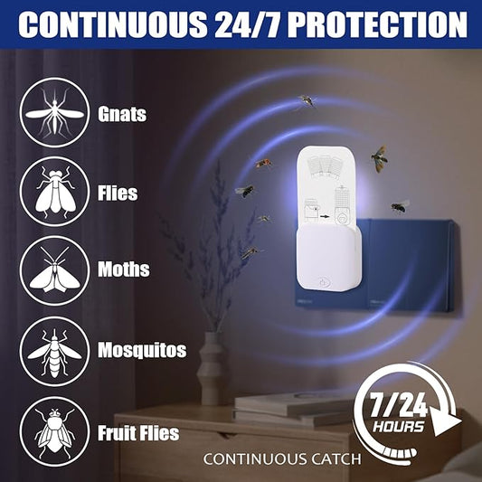 Flying Insect Trap, Fruit Fly Traps for Indoors,Plug-in Bug Light Trap Indoor for Mosquito, Fruit Flies, Moths, Gnats, Flies(1 Devices + 5 Refills)