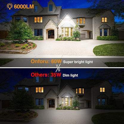 Onforu 3 Packs 60W LED Security Light, 6000LM Outdoor Flood Lights Fixture with 3 Adjustable Heads, IP65 Waterproof, 6500K White Brightness Exterior Wall Mount Security Light for Eave, Yard(White)