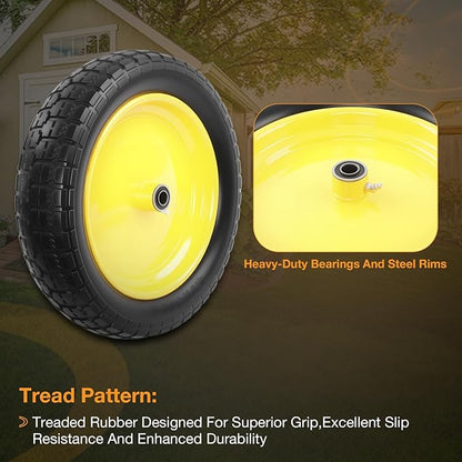 HQPASFY 16" Flat Free Tire 4.80/4.00-8 Wheelbarrow Tire and Wheel, 3" Centered Hub, 5/8" & 3/4" Bearings – Solid No-Flat Replacement for Wheelbarrows, Garden Carts, Dump Carts, Lawn Equipment