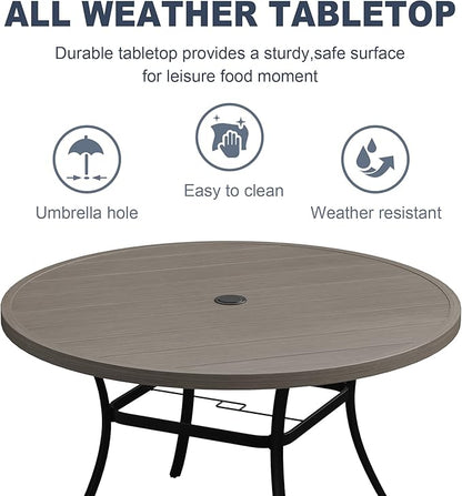 VICLLAX 50" Outdoor Round Patio Dining Table for 4-6, All Weather Metal Dining Table with Umbrella Hole for Deck Lawn Garden Backyard, Grey
