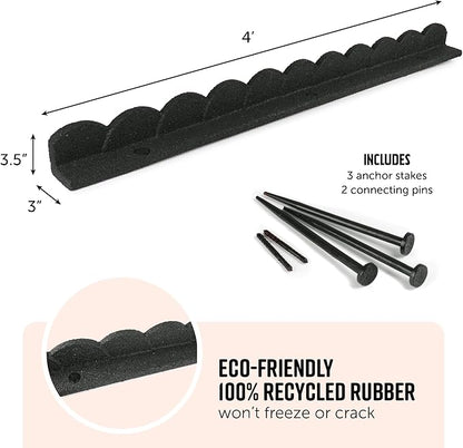 Playsafer L Shaped Flexible Rubber Scalloped Edger for Lawns Landscaping and Playground | Easy No Dig Installation| 4' Long (1, Dark Gray)