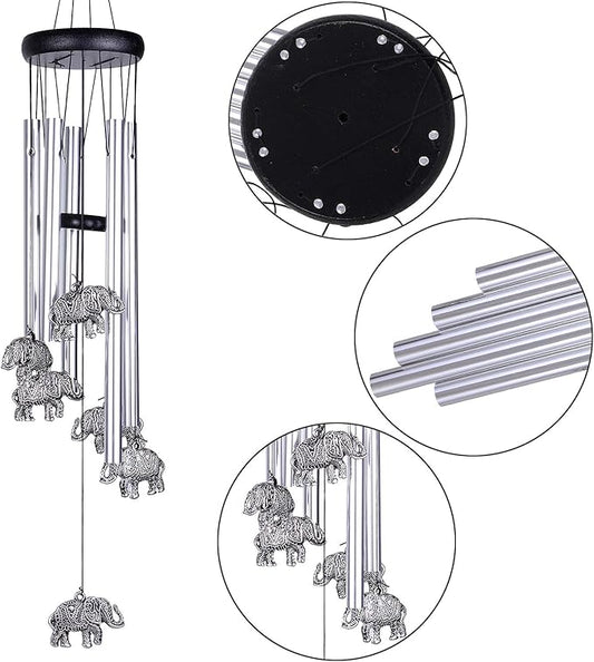 Outdoor Elephant Wind Chimes Indoor Decor - Pure Hand-Made Mobile Romantic Windcatcher 28" Elephant Wind Chime for Home, Xmas, Gift for Mom, Balcony, Patio, Garden Decoration(5 Tubes, 6 Elephants)