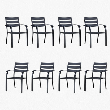 Patio Dining Chairs Set of 8, Black Stackable Outdoor Dining Chairs with Armrest and Wide Back, Wrought Iron Patio Furniture Chairs for Lawn, Backyard, Garden & Deck, Supports 300 LBS