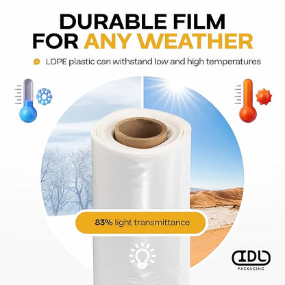 Plastic Sheeting 4 mil, 8' x 50' (400 sq. ft.) - Thick Semi-Clear Plastic Sheeting for Construction, Painting, Slide&Slip - LDPE Film Roll - Heavy Duty Thick Polyethylene Rolls by IDL Packaging