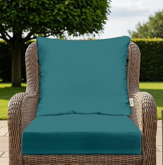 RSH DECOR Deep Seating Cushion with Pillow Back | 23.5” x 25” x 5" Seat | Water and Fade-Resistant Spun Fabric | Made in USA | Outdoor Chair Cushion Set for Patio Furniture (Peacock)