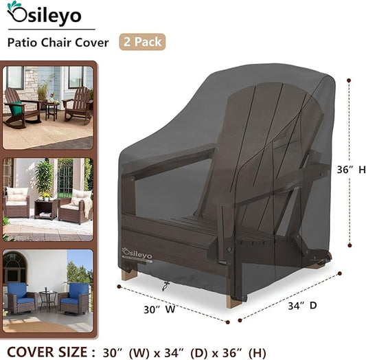 Patio Chair Cover 2 Pack(30W x 34D x 36Hinches),Waterproof Heavy Duty Outdoor Furniture Covers for Patio Adirondack Chair,Black