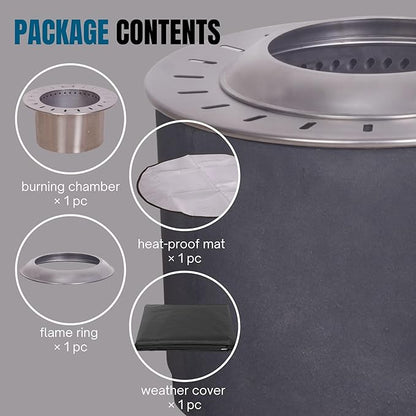 Afterglow Smokeless Fire Pit, 20.5" Round Wood Burning Stainless Steel Top & TerraFab Base, Firepit with Weather Cover Perfect for Outdoor Patio Garden, Dark Grey